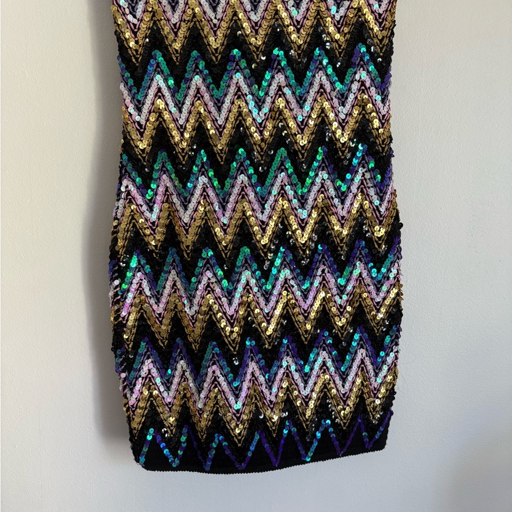 Sequin Chevron Mini Strapless Dress